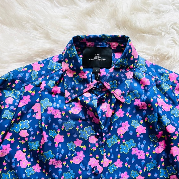 New! Rare THE MARC JACOBS Logo Floral Silk Blouse Button-Up Shirt - Picture 2 of 6